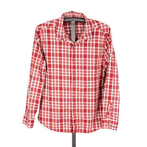 Life Is Good Men's 100% Cotton Flannel Shirt LARGE Classic Red Plaid Cabin Peru